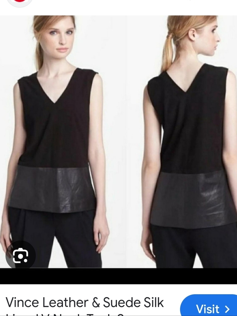 Vince Black Sleeveless V-Neck Leather Hem Tank Top